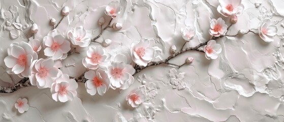 Poster - Wedding card, invitation, poster with cherry blossom flower branch.