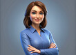 © miha - Confident businesswoman, blue shirt, stylish executive, arms crossed, gray background