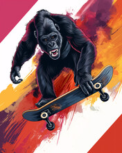 In This Dynamic And Exciting Design, An Ape Is Shredding The Streets On A Skateboard With Skill And Agility. The Talented Ape Performs Tricks And Stunts With Ease, Showcasing Its Passion.