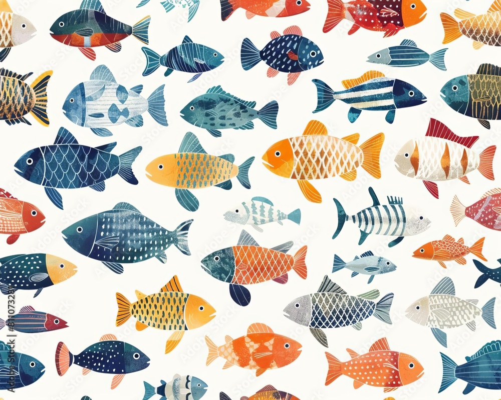Scale pattern fish illustrations flat design front view marine biology ...