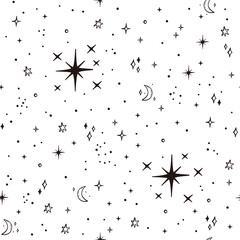 Wall Mural - Sparkle stars seamless pattern, Vector hand drawn background illustration.