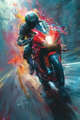 Wall Mural - speed sport motorcycle motorbike biker rider extreme race bike ride motor wheel road power transportation fast motion helmet illustration