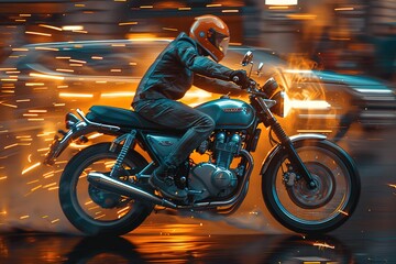 Poster - motorcycle motorbike bike road transportation man travel ride biker vehicle lifestyle person rider street motor drive