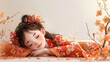 Peaceful Rest - Realistic Illustration of Girl in Kimono