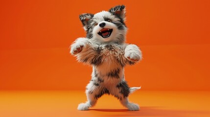 Wall Mural - An adorable dog full of infectious joy on a orange background.