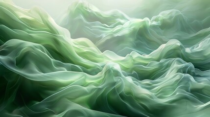 Wall Mural - The image is a green abstract background with a smooth and silky texture. It is suitable for use as a background for websites, presentations, or other digital media.