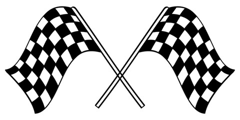 Fototapete - Stylish and curly racing flags, sports theme, racing, flags, checkers. Two identical checkerboard flags that intersect each other.