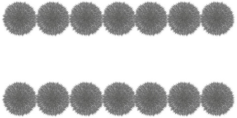 3D Furry Hairy Texture Frame isolated white background. 3D vector Shaggy ball Border with copy space. Fuzz circle for web and social media design. EPS 10