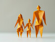 A family of three people made out of paper. Oprigami style. Simple and plain background. 