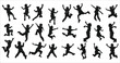 © Creative_Design - Silhouettes of many different jumping kids, Kids jumping silhouette set, Jumping kid silhouettes, Silhouette of Kids jumping, Children, Silhouette, Jumping, Playing, Teenage, Happy, Child, Education