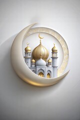 Wall Mural - Traditional islamic culture symbols on golden background with text area and golden lanterns against an arabic moon and stars, perfect for ramadan, eid mubarak and eid al adha celebrations