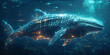 Digital whale projection in a futuristic underwater setting, ideal for technology, marine life, and conservation themes. World Ocean Day.