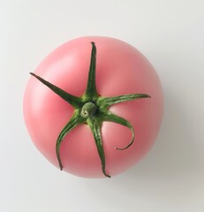 Wall Mural - pink tomato on top, white background