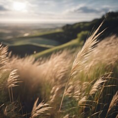 Wall Mural - AI generated illustration of a nice reed on a windy hill