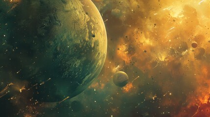 Wall Mural - Sci Fi digital art featuring planets in space