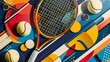high quality tennis themed multicolored art deco illustration with tennis balls and tennis racket