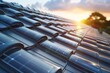 © Piyaphorn - Detailed photograph of roof tiles designed with built-in solar panels, exemplifying the convergence of innovation and environmental consciousness in construction.