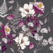 Blooming floral vintage pattern with vector delicate flowers