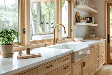 Wall Mural - interior of modern kitchen in new luxury house. sink and faucet