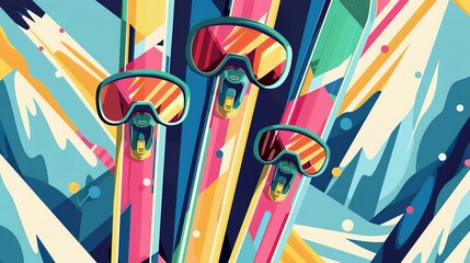 Wall Mural - ski themed multicolored art deco illustration 