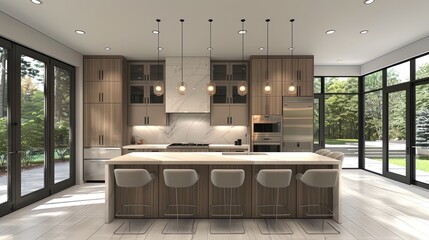 Poster - Kitchen interior design. 3d render concept of modern kitchen.