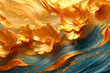 A liquid gold flower pattern on electric blue background