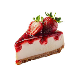 photo of Strawberry cheesecake cut out transparent isolated on white background ,PNG file ,artwork graphic design.