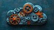 © MAY - An artistic depiction of a cloud made of gears and cogs, symbolizing the seamless operation and efficiency of cloud technology.