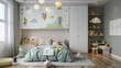 Interior Design of Kids Room with Soft Green Color