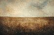 Oil painting, of a corn field, muted and subtle antique tones, moody and tranquil atmosphere, rustic simplicity and impressionism, impasto brush strokes, minimalistic, vintage cloudy and moody, medite
