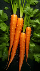 fresh carrot adorned with glistening raindrops of water background poster 