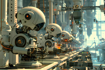 Wall Mural - Futuristic Robotics Manufacturing Factory - Innovative High-Tech Industrial Production