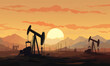 oil pumping derricks, mining, in flat illustration style