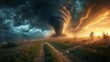 © AnuStudio - A large tornado is blowing through a field of grass