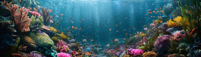 Wall Mural - A colorful underwater scene with many fish and coral