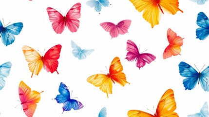 Wall Mural - Seamless pattern of colorful butterflies on white background