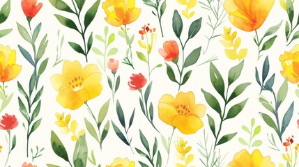 Canvas Print - Seamless watercolor pattern of wild blooming flower seamless texture background