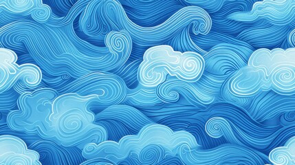 blue line wave and clouds seamless texture background