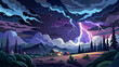 © SUPERMOCKUP - A dark sky with a house and trees in the background. A lightning bolt is seen in the sky