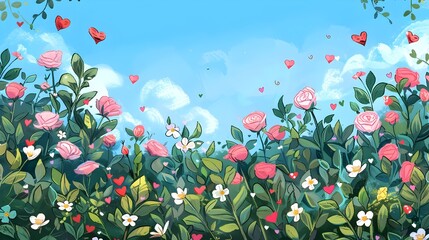 Wall Mural - Lush and Vibrant Floral Meadow Under a Bright Blue Sky