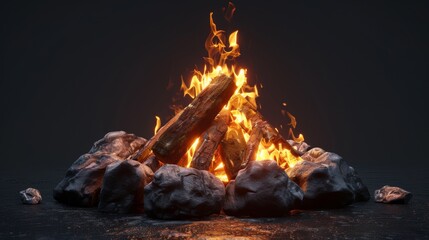 Wall Mural - 3D realistic image of a campfire, clean lighting, isolated on background