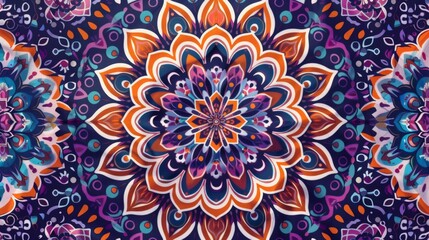 Fototapete - A colorful mandala pattern with detailed petals and shapes dominates the artistic background.