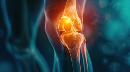 Wall Mural - A cinematic Xray image of a knee injury, captured in ultrahigh definition with the Fujifilm XT4 and a 50mm f12 lens, featuring backlighting for HDR clarity and intricate details