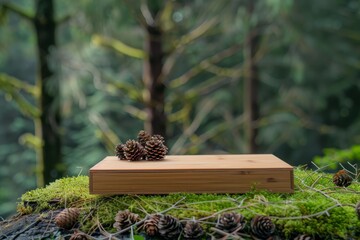 bamboo, podium, matte, surface, scatter, pine, cone, twig, ideal, beauty, friendly, inspire, design, clean, display, modern, sale, decor, earthy, fresh, texture, skincare, brand, product, trendy