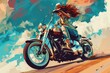 A woman confidently rides a motorcycle. Ideal for lifestyle and transportation concepts