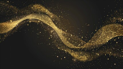 Wall Mural - Abstract Golden Wave. Shiny gold line design element with sparkling effect on dark background