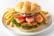 Savory Seafood Burger with Fresh Dill and Crispy Fries