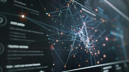 Aufkleber - A digital screen displaying a dynamic network graph, showcasing interconnected relationships and data points for visualization.