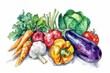 Watercolor Vegetable Illustration. Nature's Fresh Organic Green Food Drawing