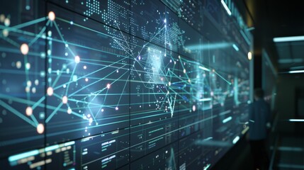 Aufkleber - A digital screen displaying a dynamic network graph, showcasing interconnected relationships and data points for visualization.